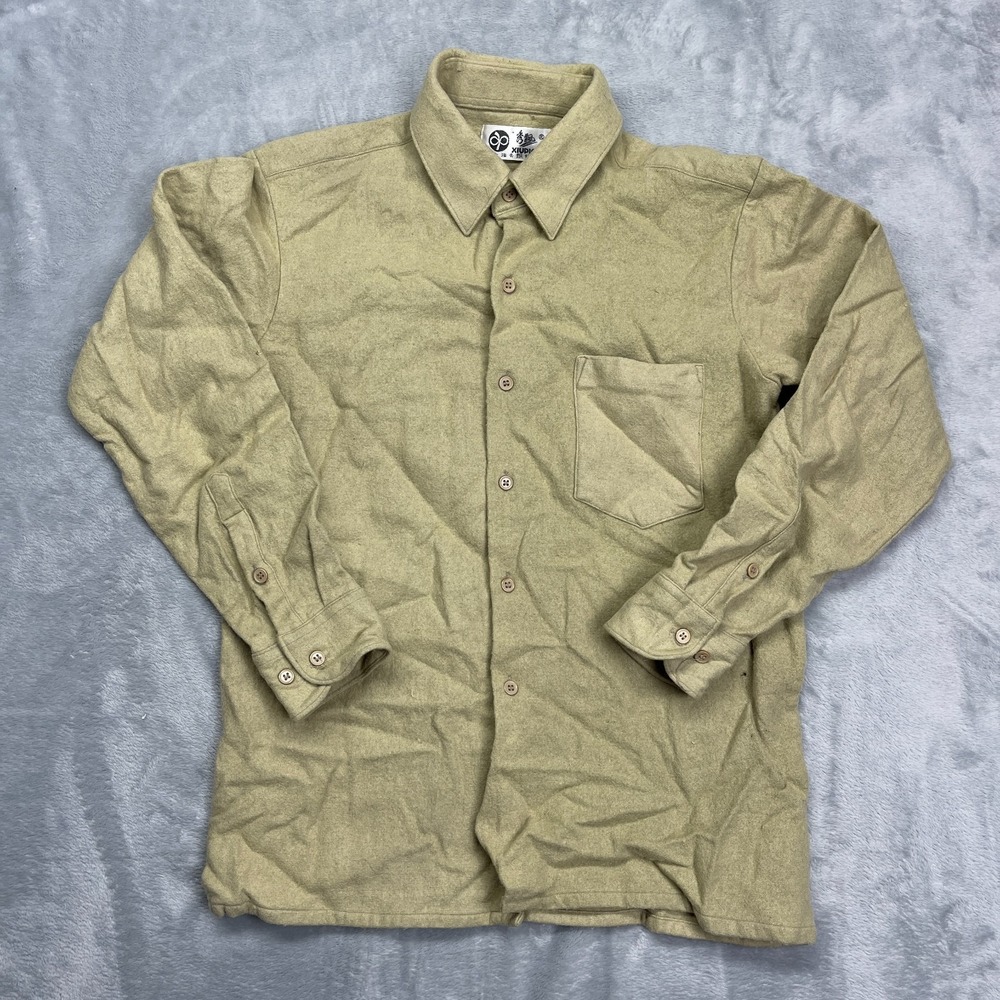 XiuPiao Flannel Shirt Mens Small Green Long Sleeve Collared Casual Button Up - Picture 1 of 5